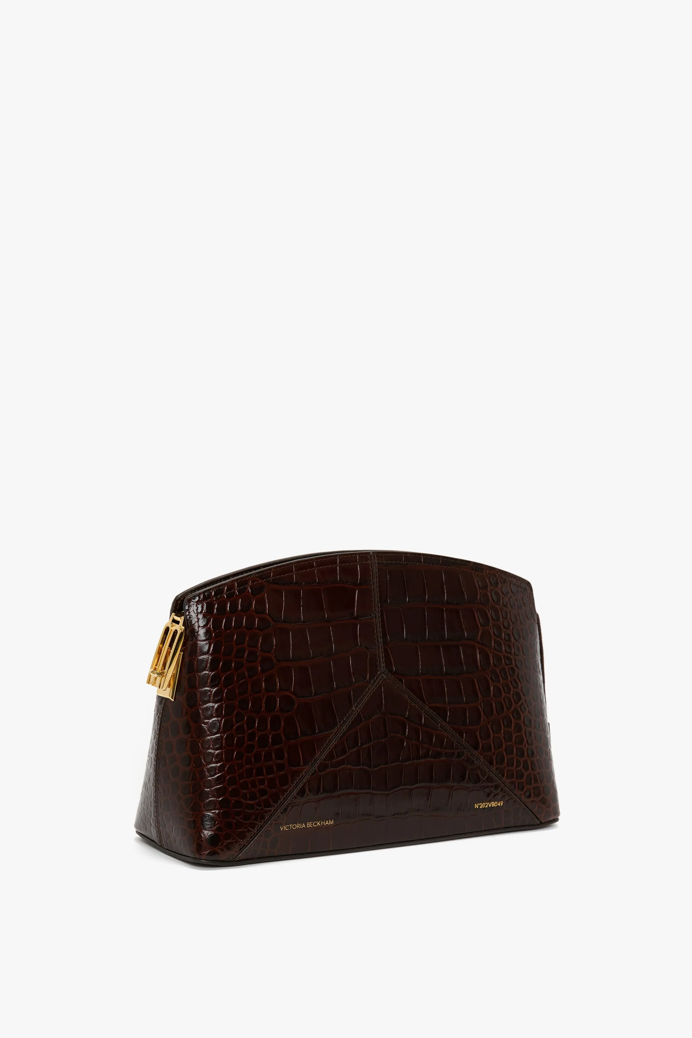 Victoria Clutch Bag In Dark Brown Croc Embossed Leather