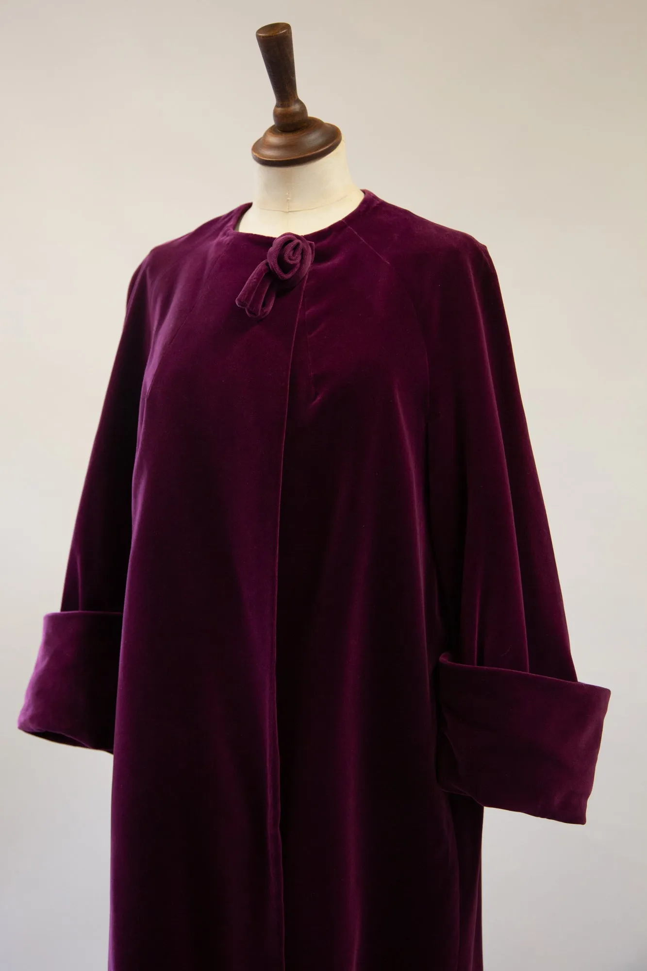 Vintage 1950s Plum Velvet Duster Coat