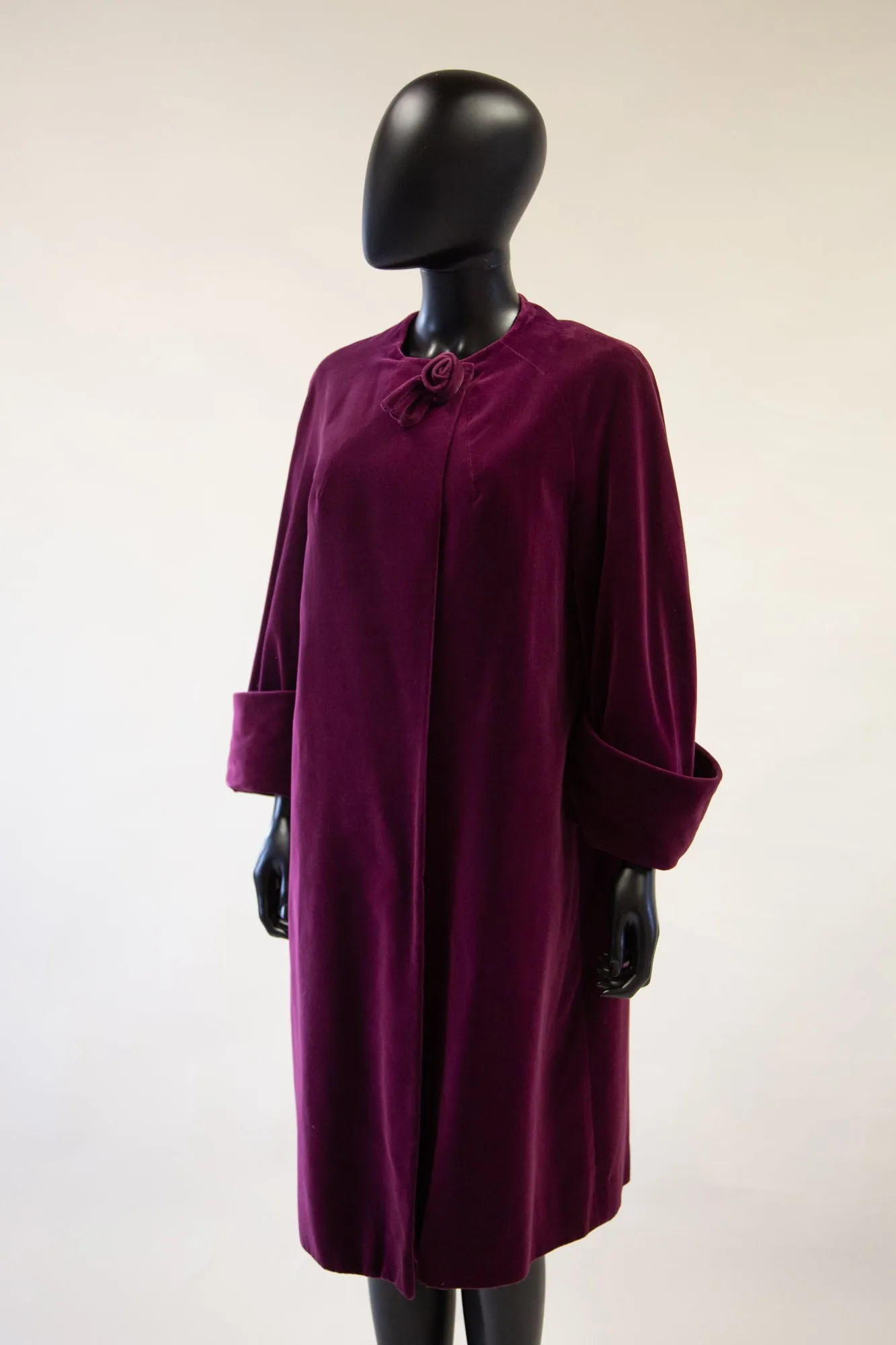 Vintage 1950s Plum Velvet Duster Coat