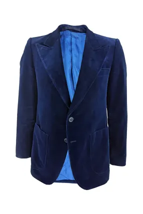 Vintage Mens Blue Velvet Peak Lapels Dinner Jacket, 1970s