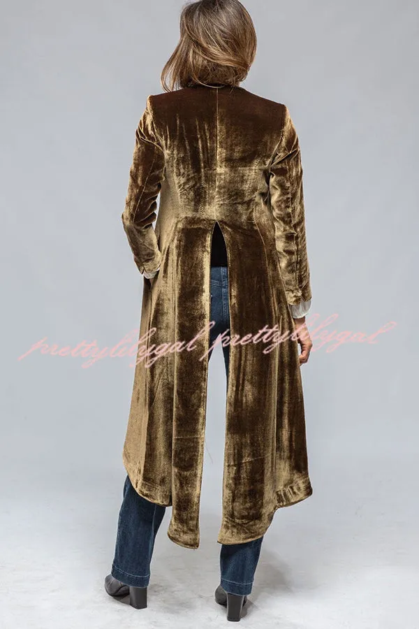 Vintage Velvet Long Loose Pocket Slit Coat