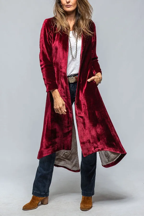 Vintage Velvet Long Loose Pocket Slit Coat