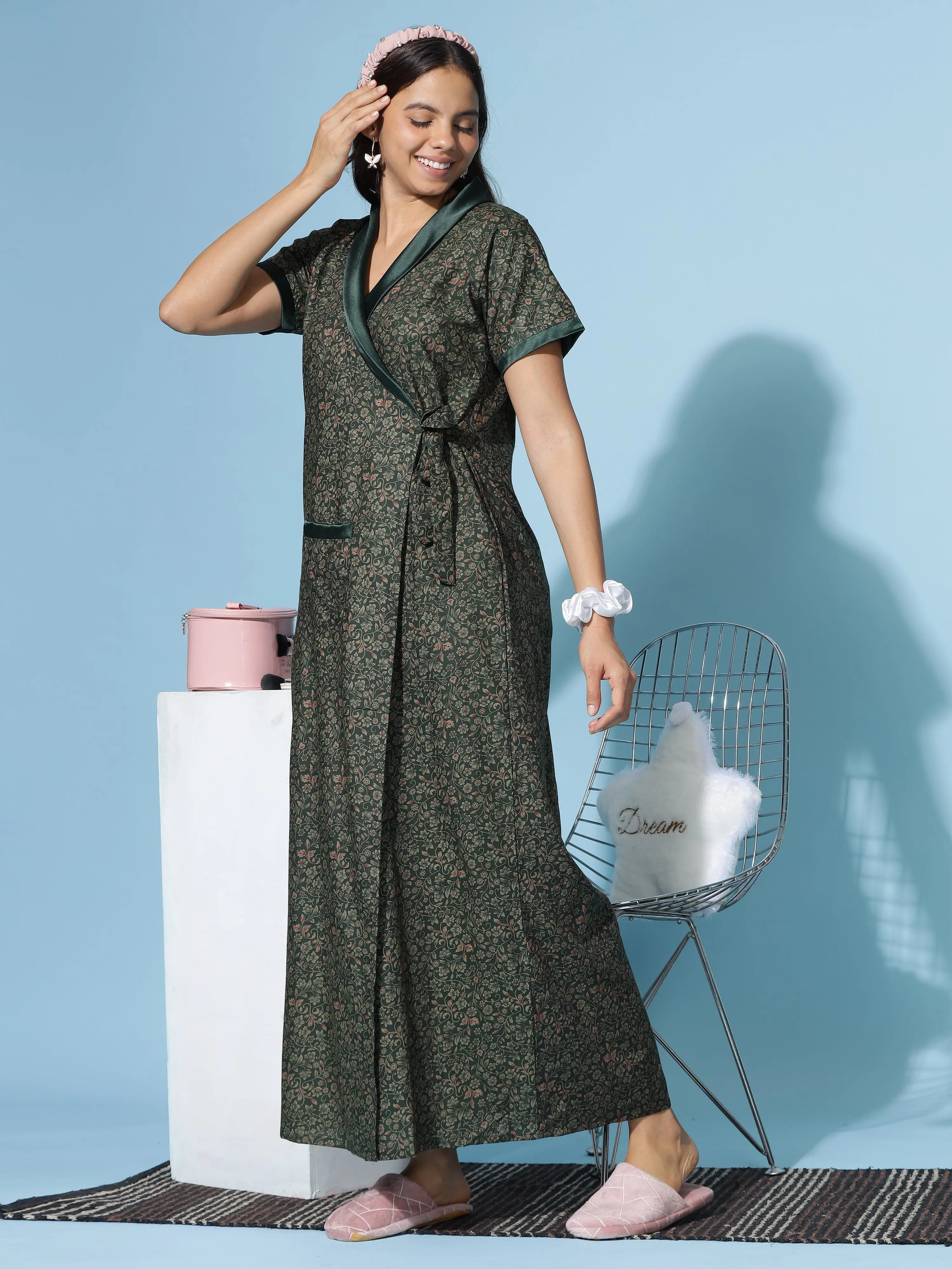 Viscose Blend House Coat Green