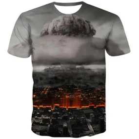 War T shirts Men Military T shirts Funny Flame Tshirts Casual City Shirt Print Mushroom Cloud T-shirts 3d Short Sleeve T shirts