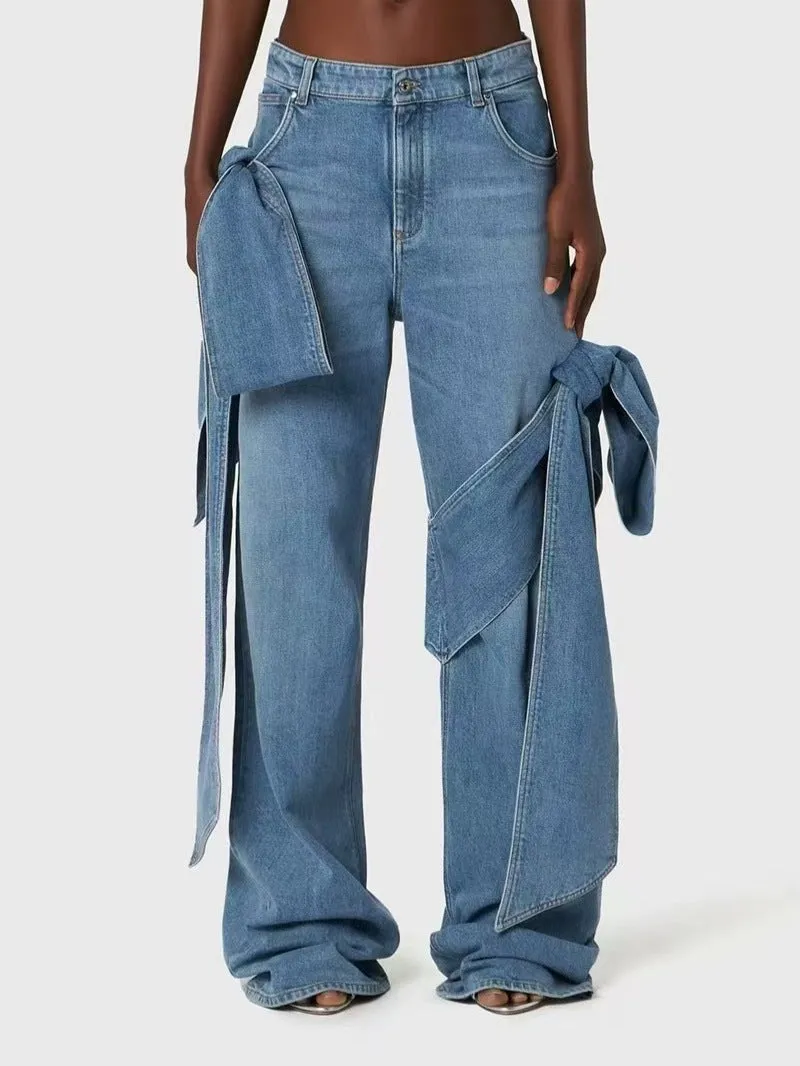 Washed Distressed Bowknot jeans