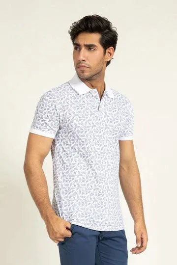 White Printed Polo | Cougar