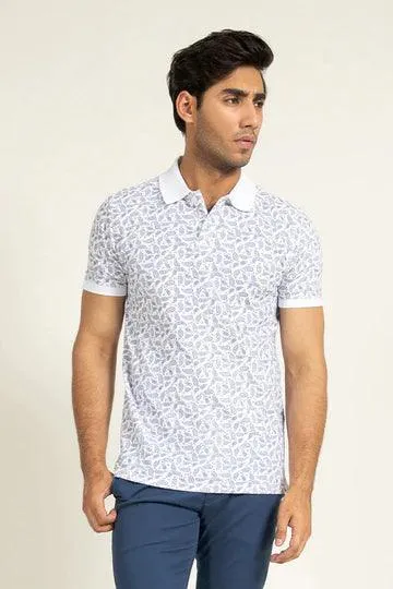 White Printed Polo | Cougar