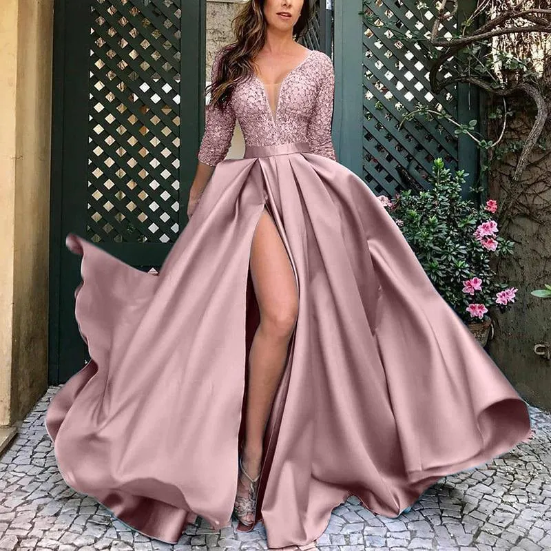 Women evening party big swing sexy deep v neck maxi dresses