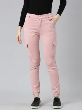 Women Pink Solid Jogger Denim Jeans