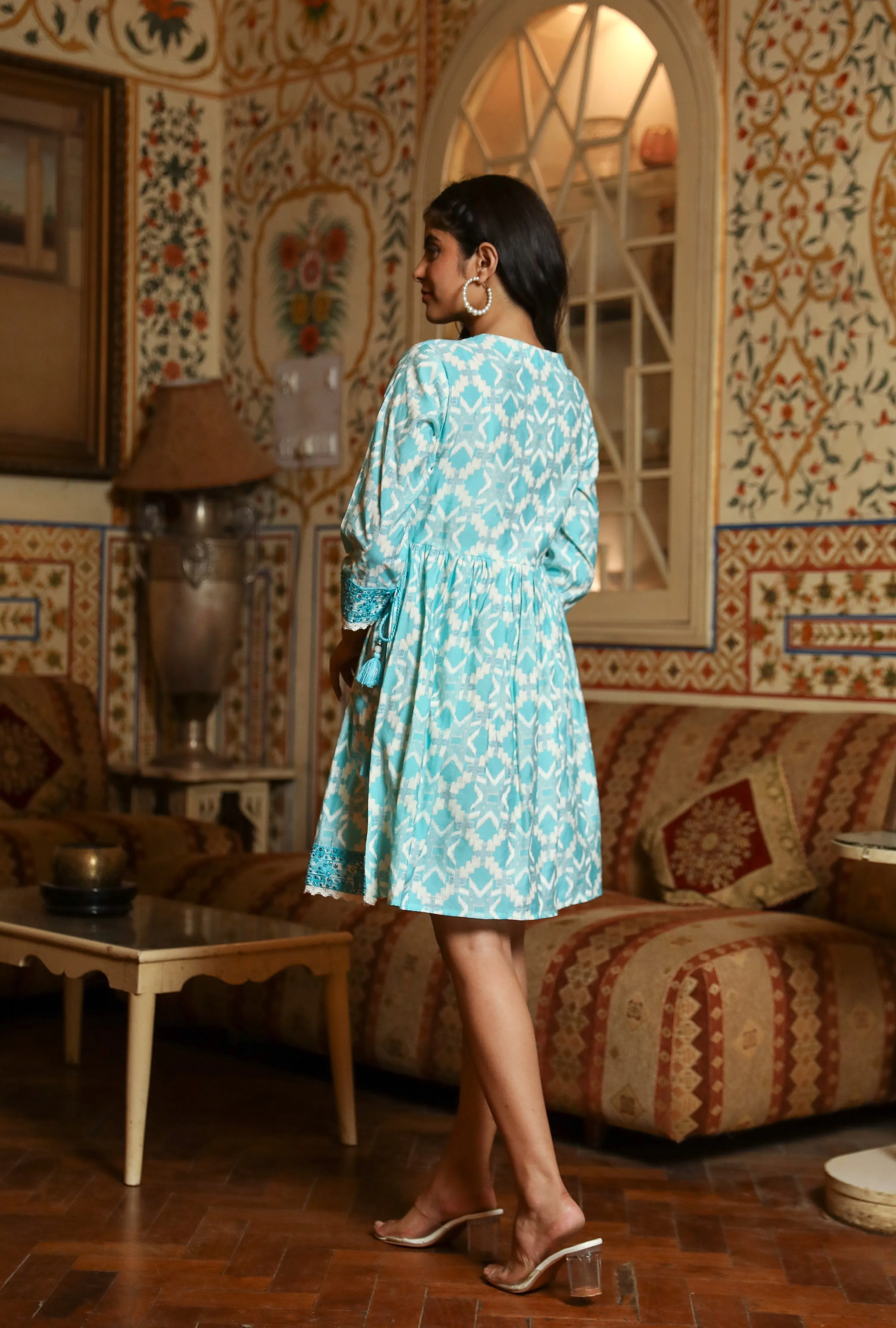 Women Turquoise Muslin Middy Tunic