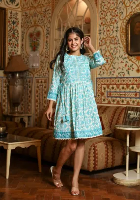 Women Turquoise Muslin Middy Tunic