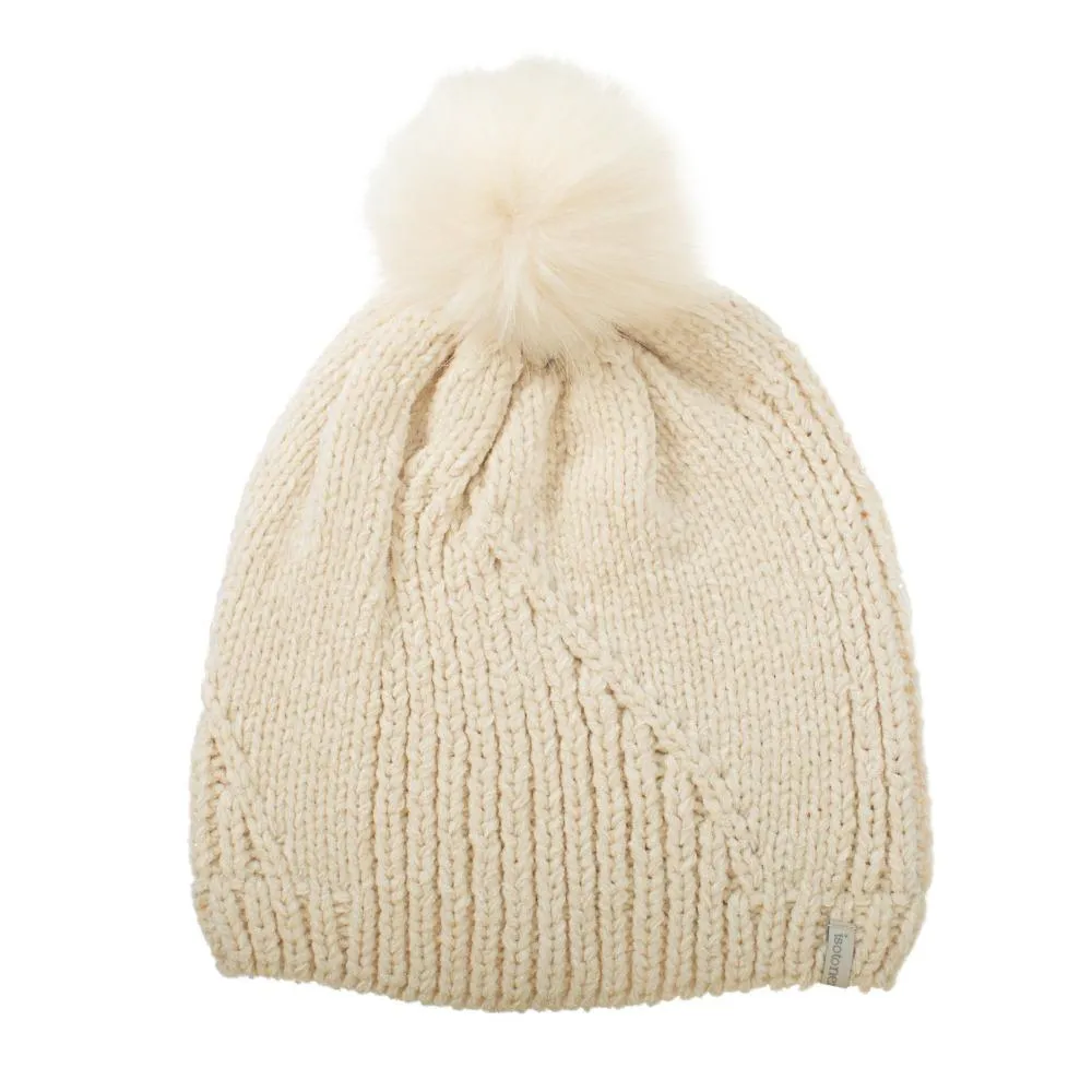 Women's Chenille Hat with Faux Fur Pom