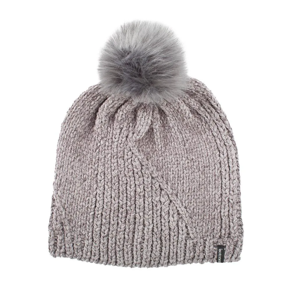 Women's Chenille Hat with Faux Fur Pom