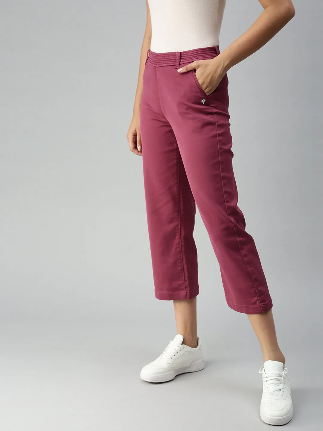 Women's Mauve Solid Denim Straight Jeans