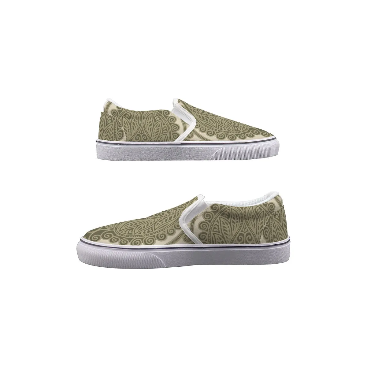 Women's Slip On Sneakers Paisley olive print