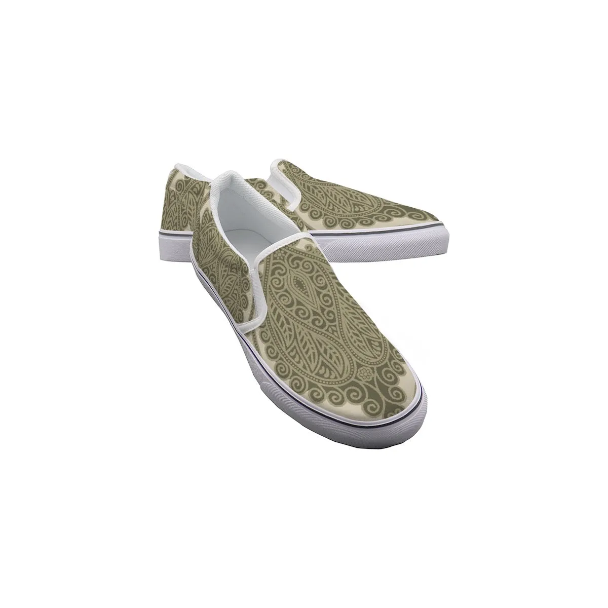 Women's Slip On Sneakers Paisley olive print